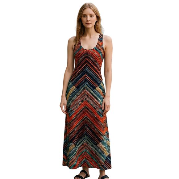 Anatomie Orange Mago Anne Multi Color Ikat Sleeveless Maxi Dress - Picture 1 of 7